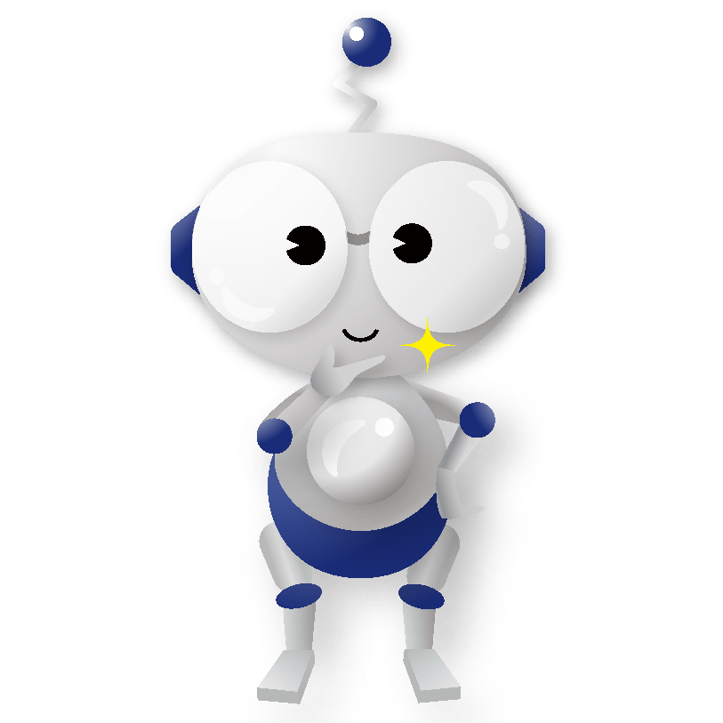有限会社サンテルのイメージキャラクター「サンテルくん」。「サンテルにおまかせ」といったポーズをとっているサンテルくん。